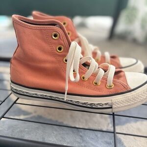 Converse High-Top Sneakers in Coral and White